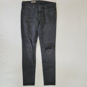 AG Legging Skinny Ankle Jean in Faded Black Dark Gray Destroyed